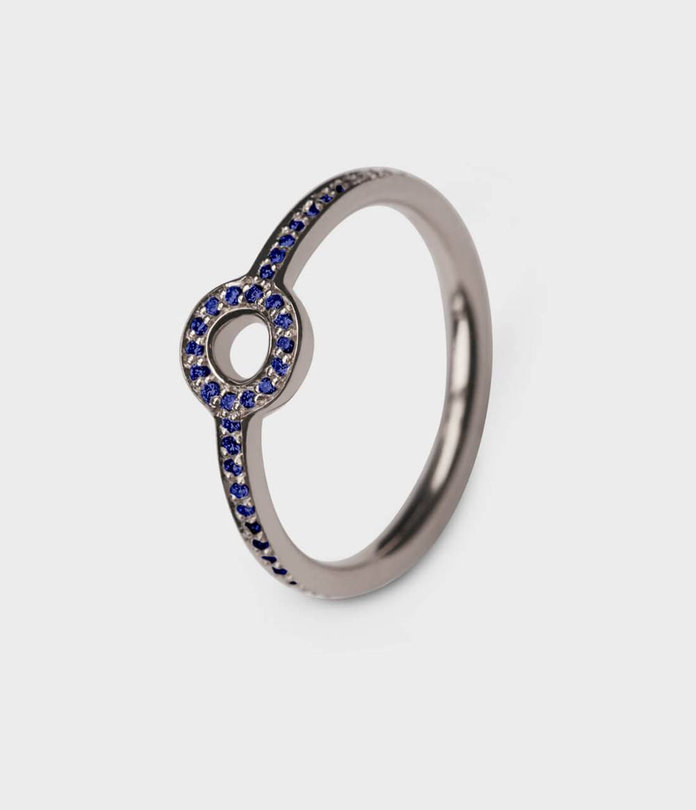 Diamond Pop Ring in 18ct White Gold with Blue Sapphire, Size J