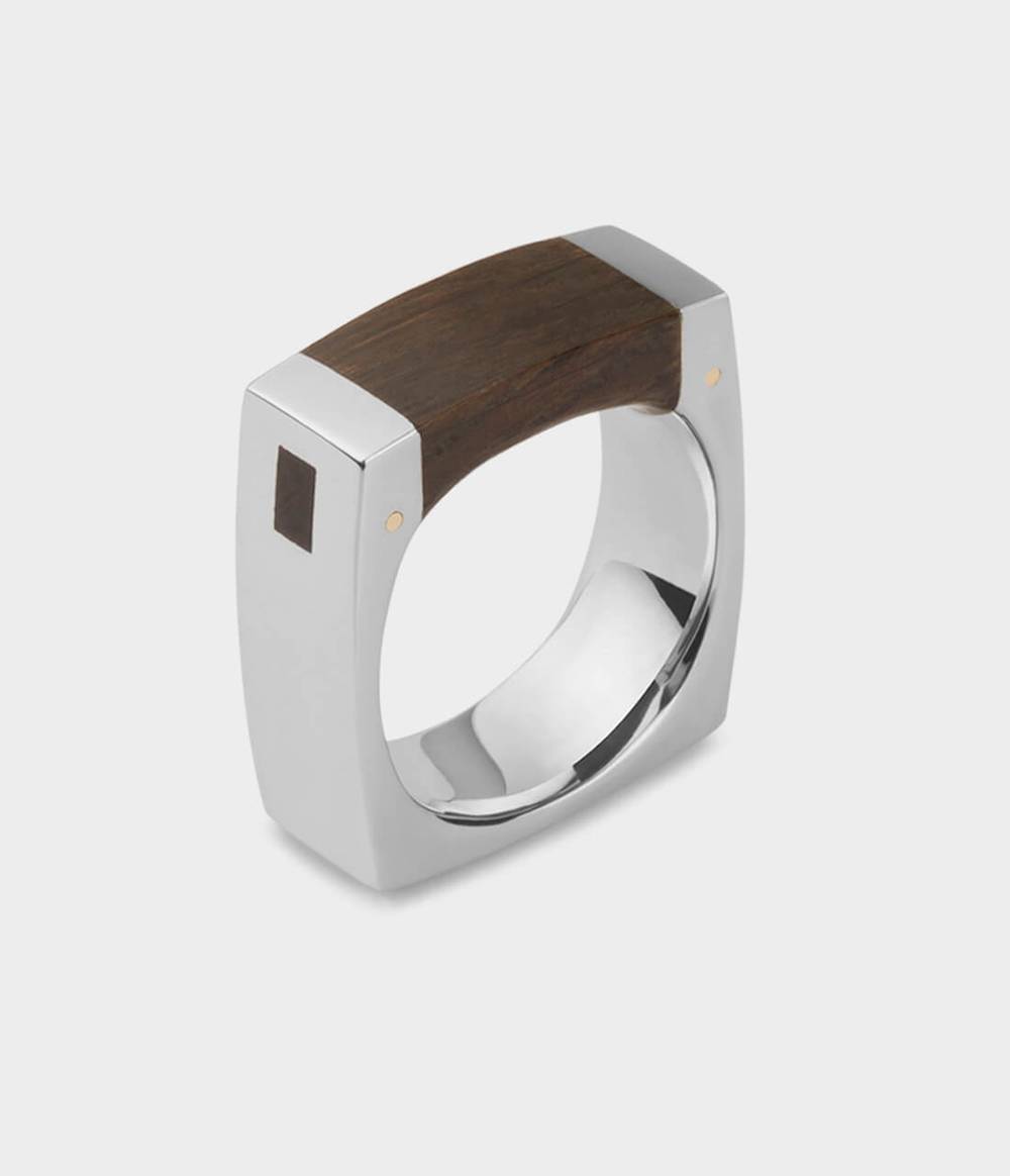 Thames Wood London Oak Mortice Ring in Silver, Size R