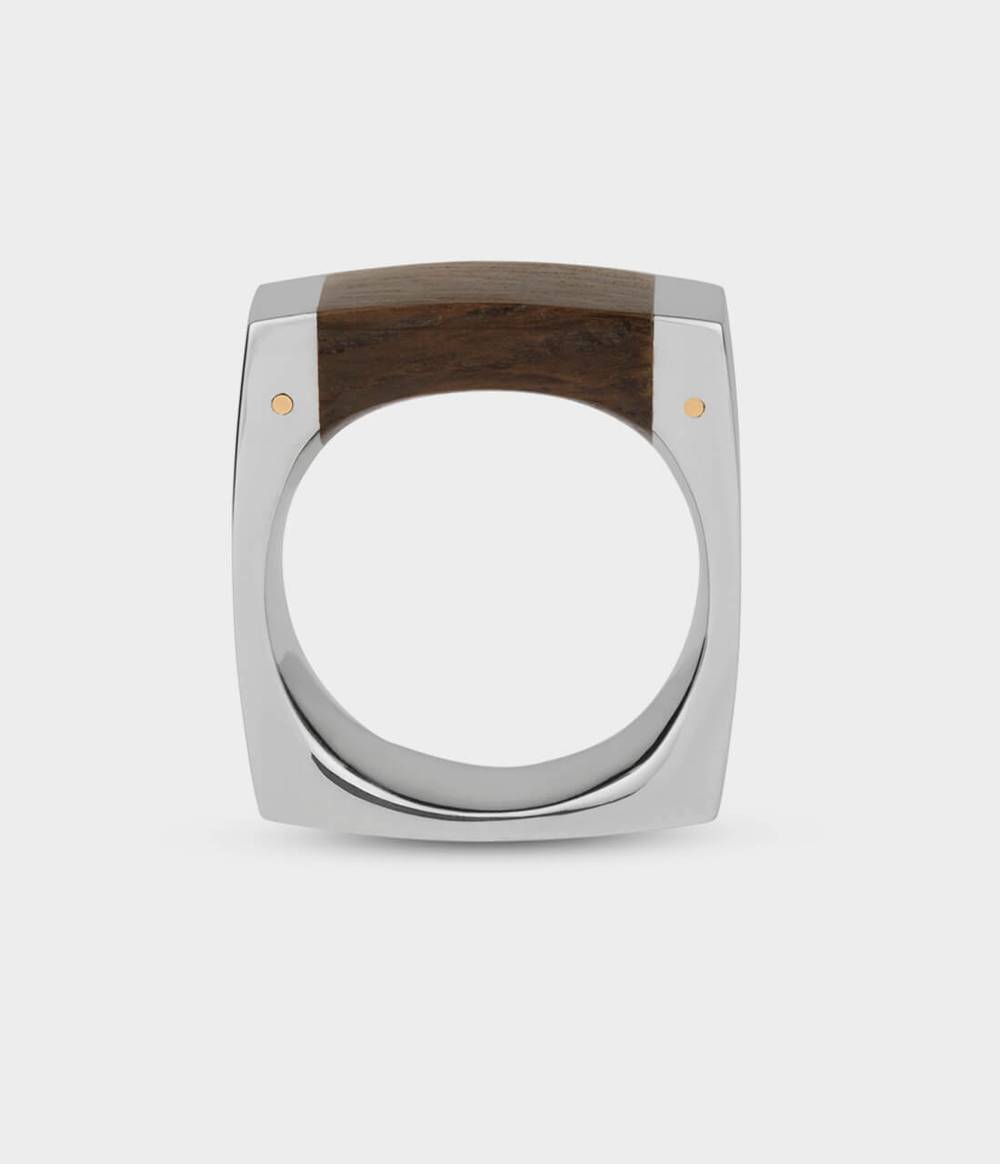 Thames Wood London Oak Mortice Ring in Silver, Size R