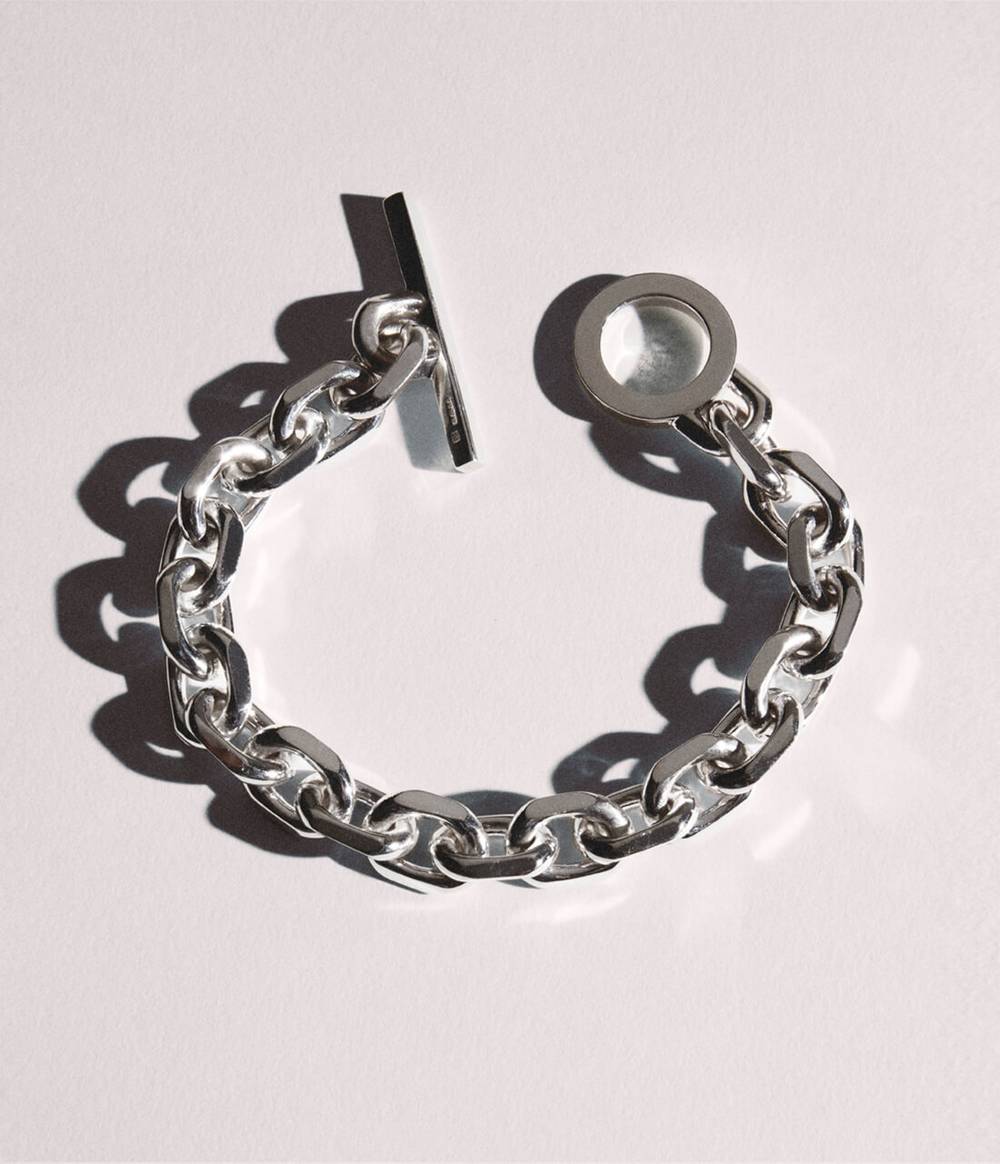 Silver Knife Edge bracelet with an open clasp.