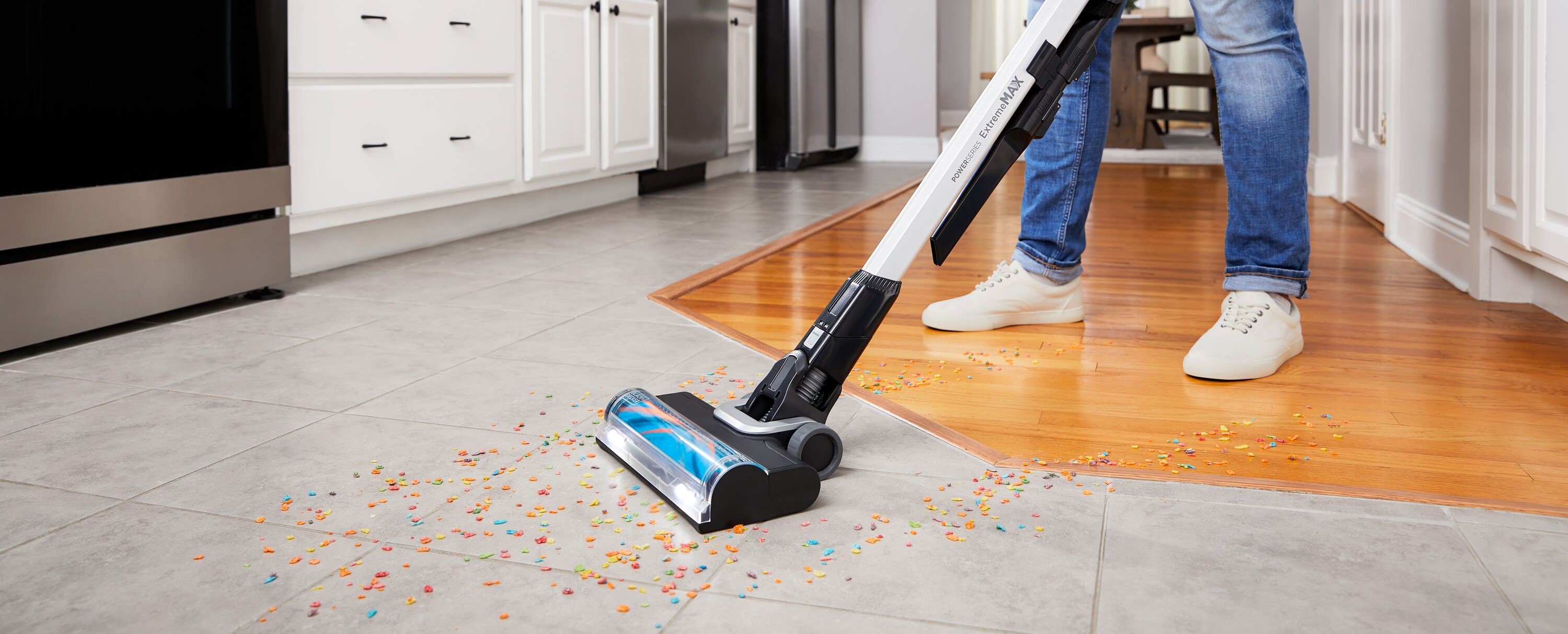 BLACK+DECKER Powerseries Extreme MAX stick vacuum in use