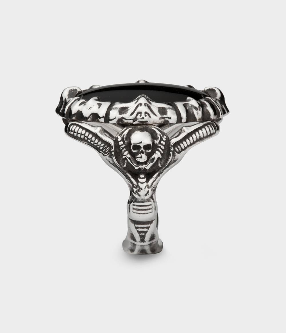 Barbaricus Ring in Sterling Silver with Hand Cut Onyx, Size L