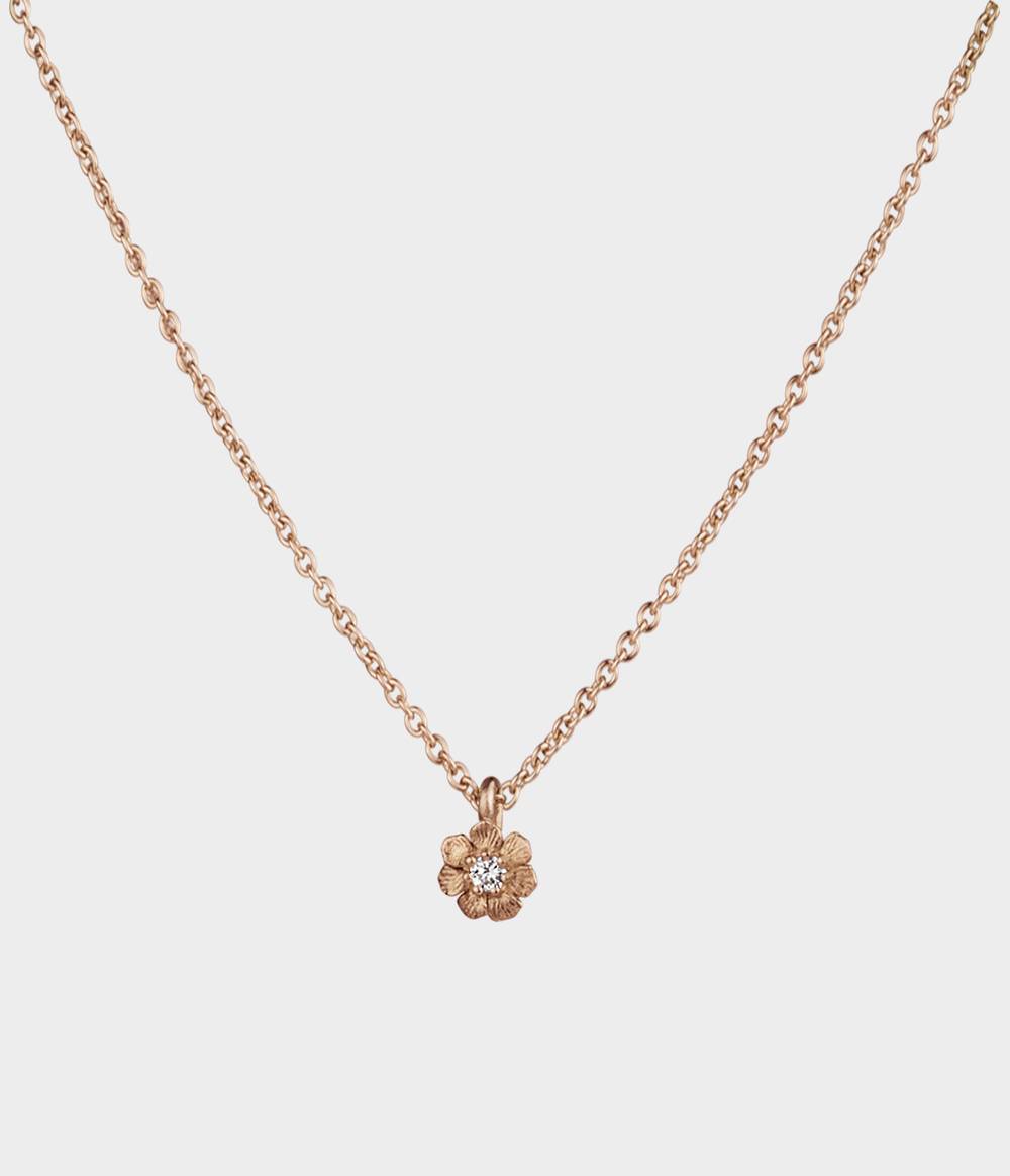 Dainty Flower Necklace in 9ct Rose Gold with Diamond