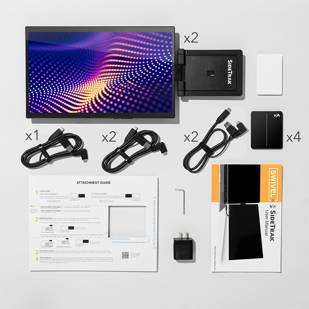 Box components of the Swivel Pro Triple portable monitor. 