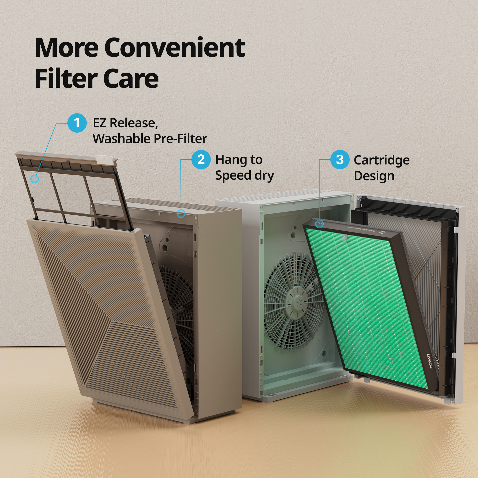 EZ release pre-filter makes filter care more convenient
