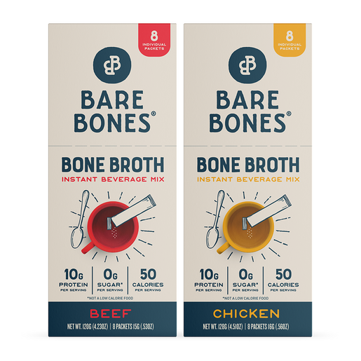 Bare Bones Bone Broth Instant Powdered Beverage Mix, Chicken, Pack of 8,  15g Sticks, 10g Protein, Keto & Paleo Friendly 