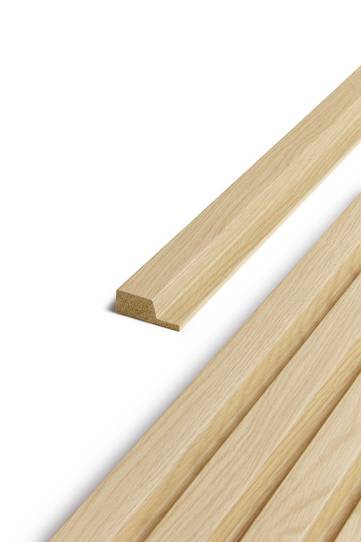 Close up showing natural oak end cap next to waterproof panel