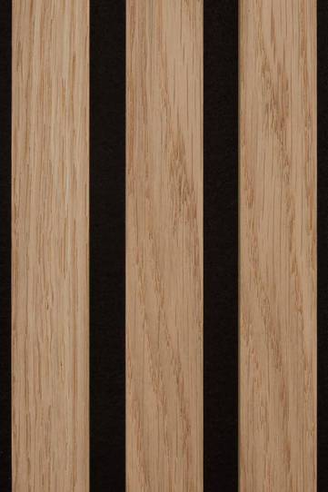 Close up of three oiled Natural Oak slats on a black felt backing