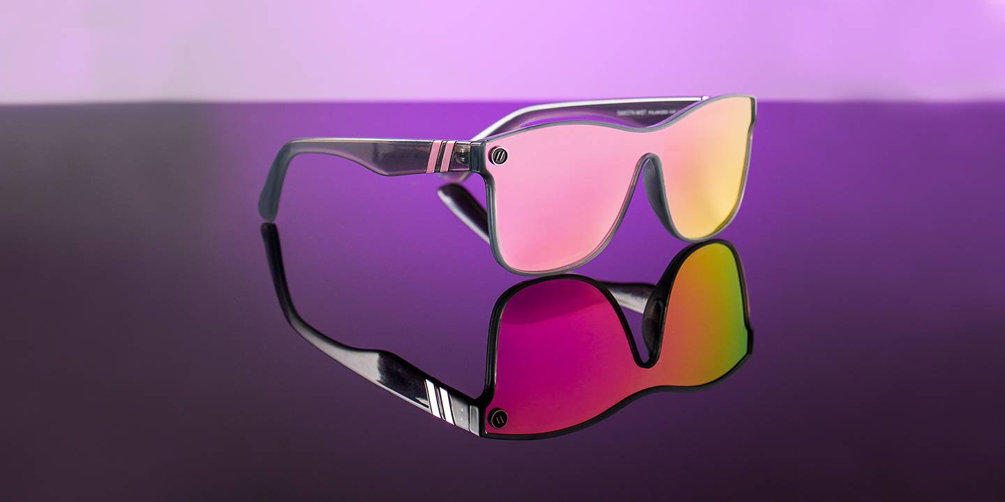 Dakota Mist Polarized Sunglasses Pink Shield Lens & Grey Cat Eye Frame