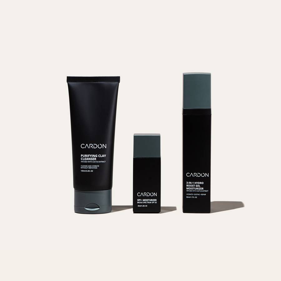 Cardon Skincare's Facial Cleanser and Facial Moisturizer for Men Essential Kit is complete with everything you need to jumpstart your routine - a daily SPF, facial cleanser, and nighttime facial moisturizer - all powered by the latest in Korean skincare technology.