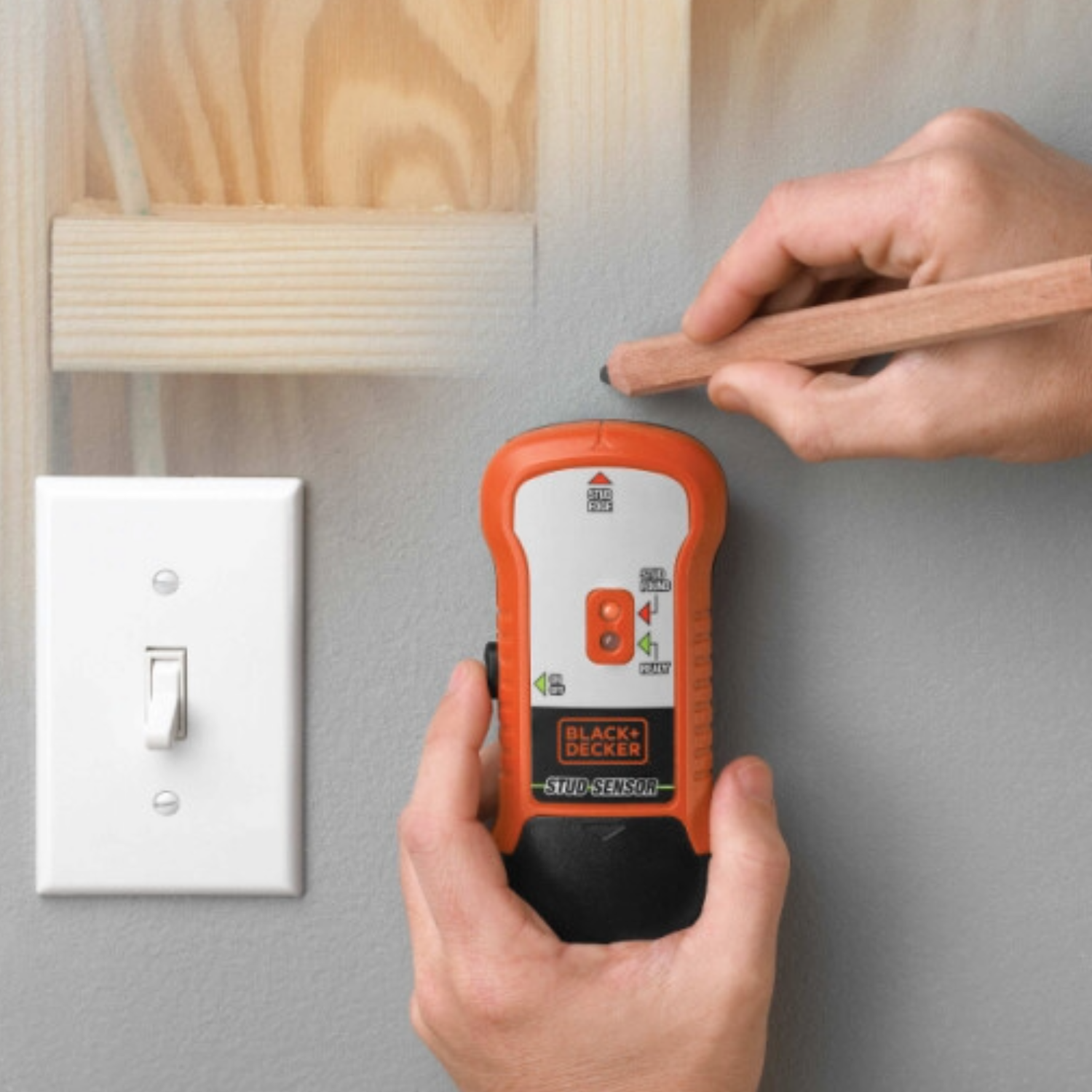 BLACK+DECKER stud finder near light switch