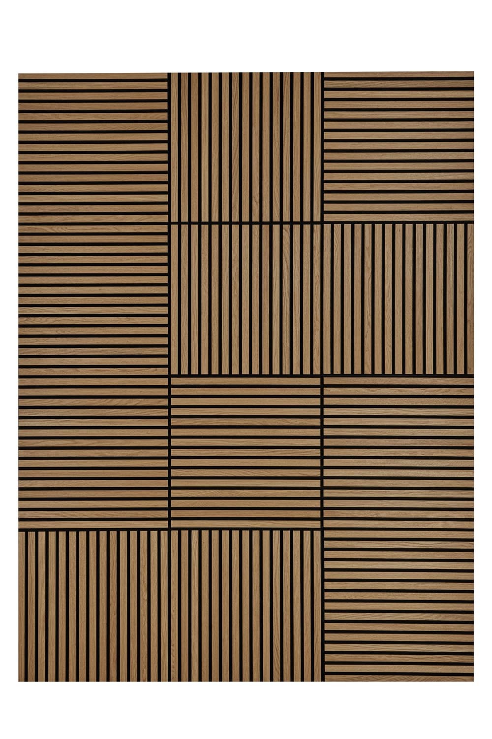 slatwall mini natural oak and black panels in varied pattern