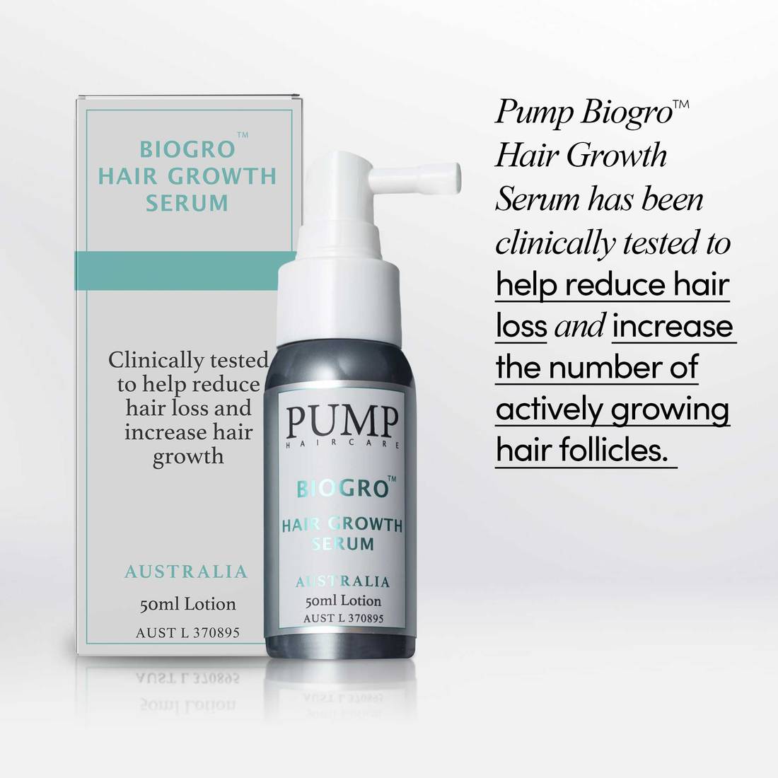 Pump Biogro Hair Growth Serum product image on grey background