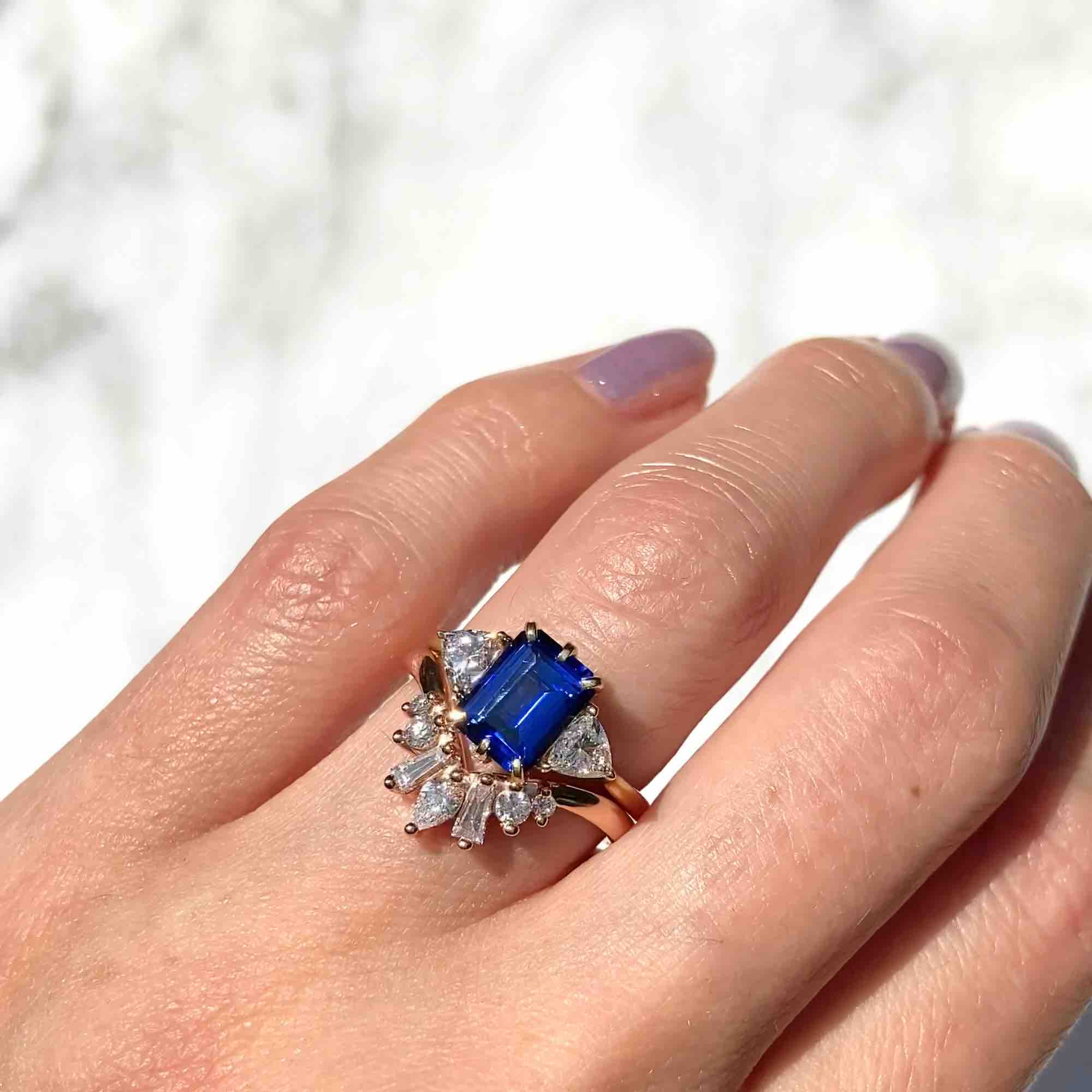 Avery | Emerald Blue Sapphire Ring (2.52ctw) | Kristin Coffin Jewelry