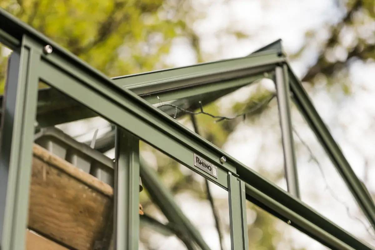 Close up of Rhino greenhouse aluminium frame