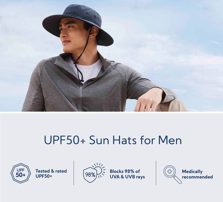 Wekity Men's Sun Hat Upf 50+ Wide Brim Bucket Hat Windproof Fishing Hats
