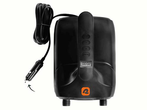 Black electric air pump with power cord and digital display.