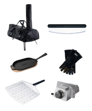 Includes: 12" Perforated Peel, Cast Iron Grizzler, Gas Burner, Cover, Gloves & Rocker Cutter