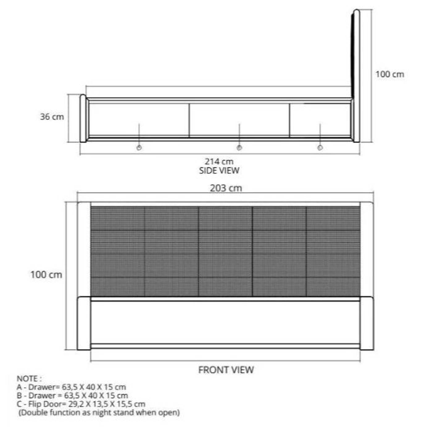 Circa King without Storage - European White oak and fabric Headboard