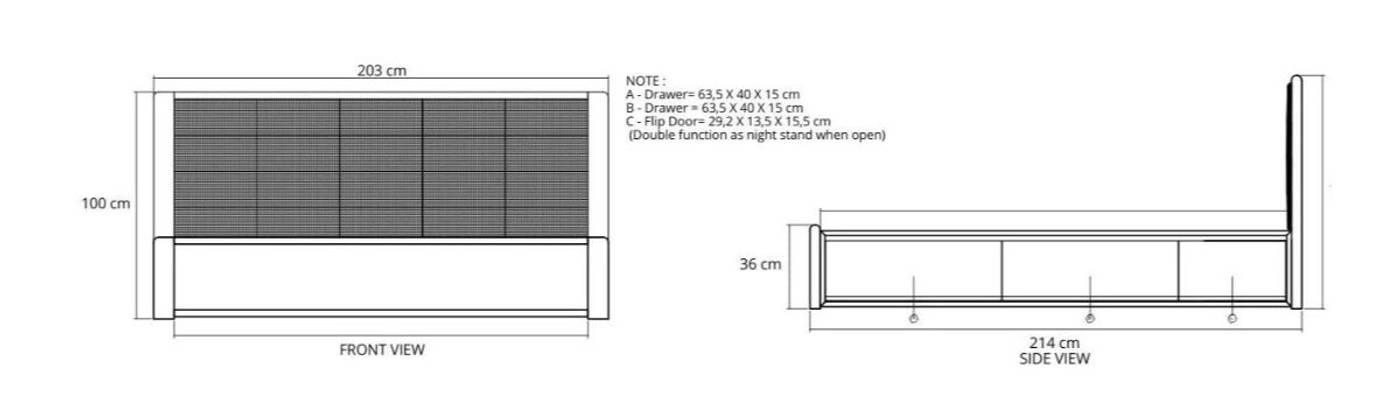 Circa King without Storage - European White oak and fabric Headboard