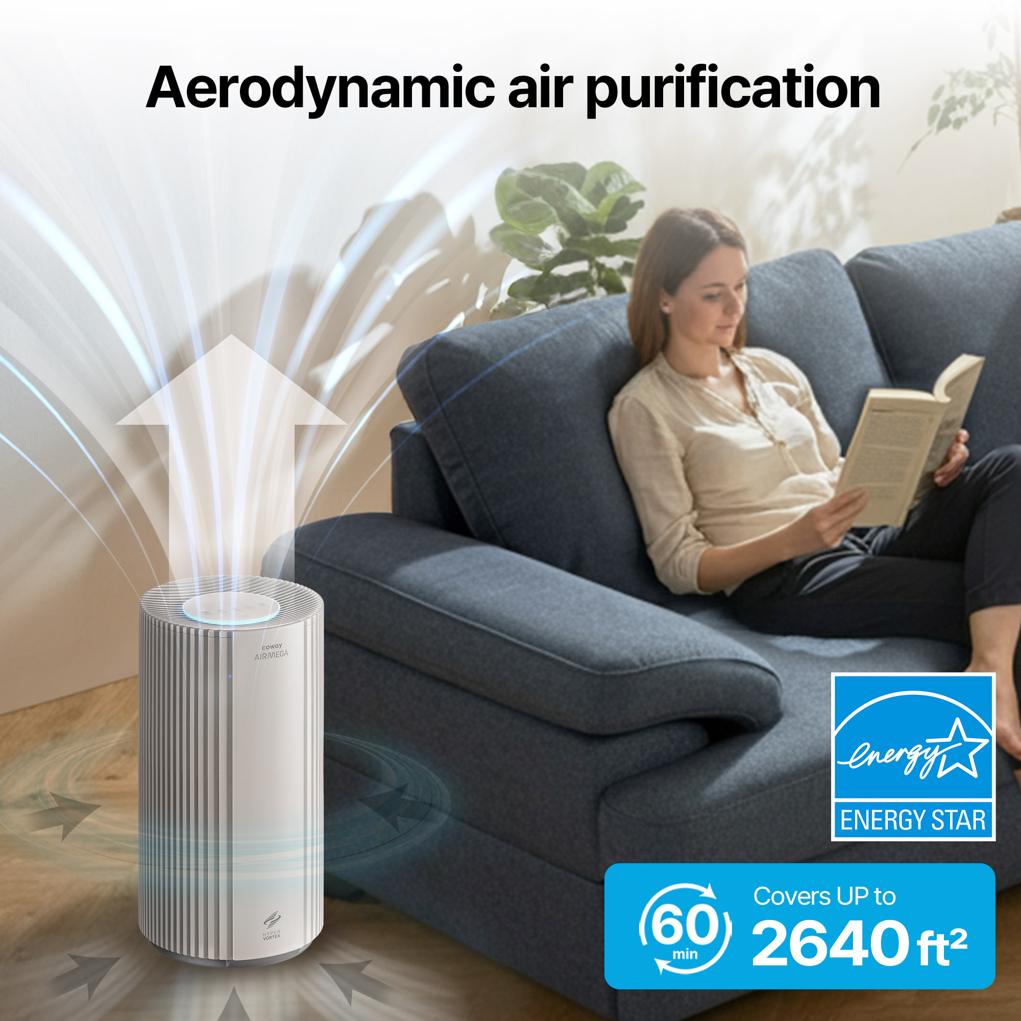 Airmega 350 purifies up to 2,640 sq. ft. in an hour