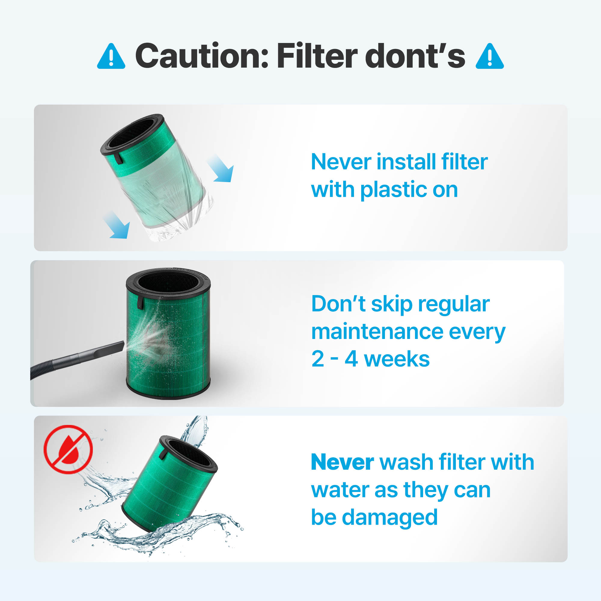 Avoid these to prevent damaging your custom filter