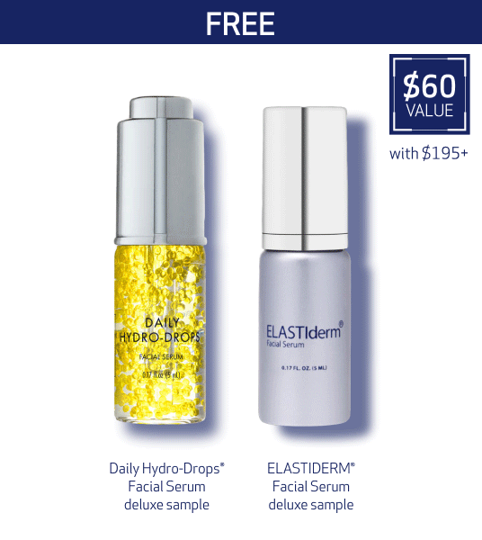 Moving GIF image (desktop). Free serum samples with $195+ orders. Free serum samples AND cleanser & toner duo with $295+ orders. 