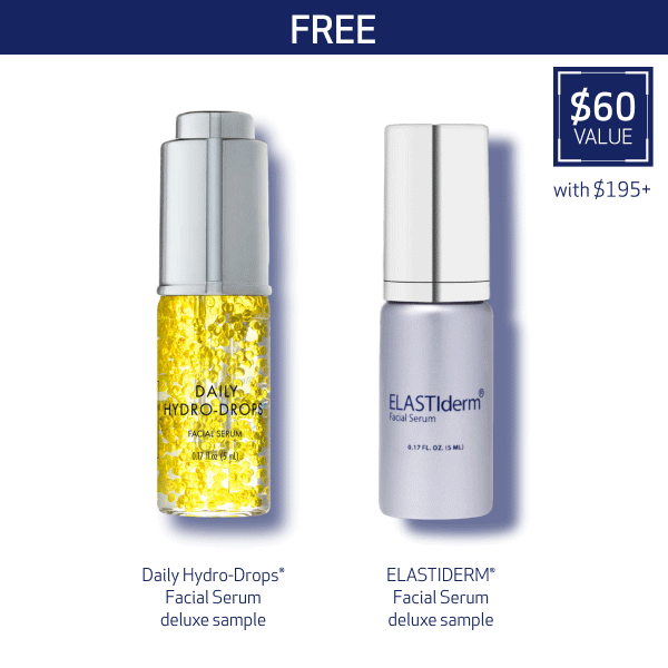 Moving GIF image (mobile). Free serum samples with $195+ orders. Free serum samples AND cleanser & toner duo with $295+ orders. 