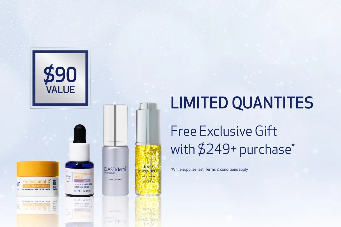 Free 4-piece sample set with purchases of $249+ - $90 value - limited quantities - desktop collection banner