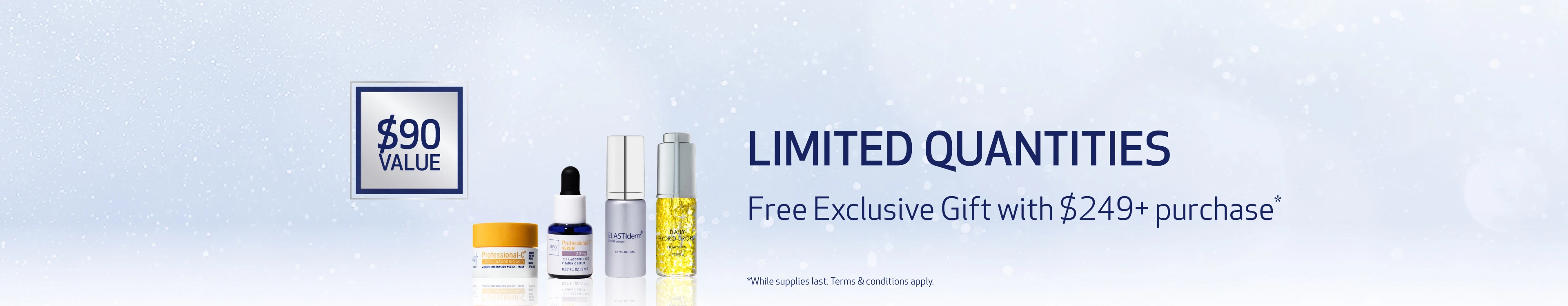 Free 4-piece sample set with purchases of $249+ - $90 value - limited quantities - desktop collection banner