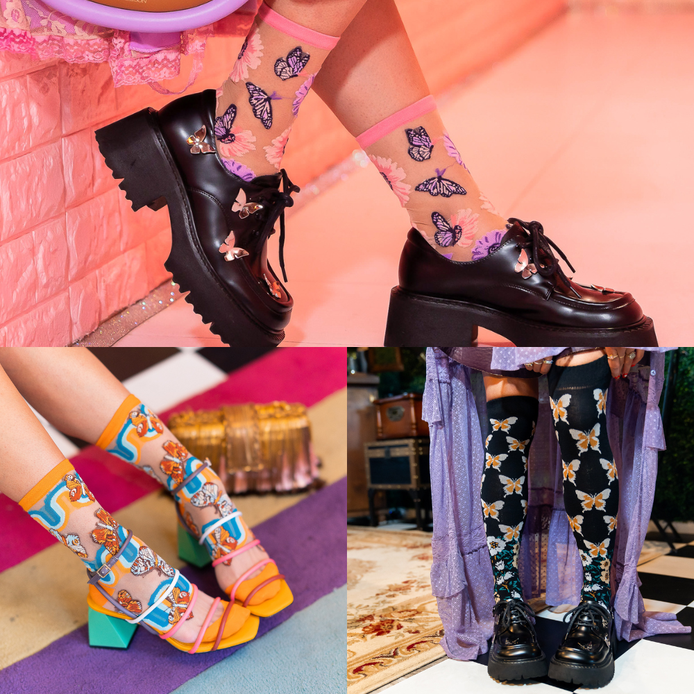 Butterfly patterned fashion socks for women