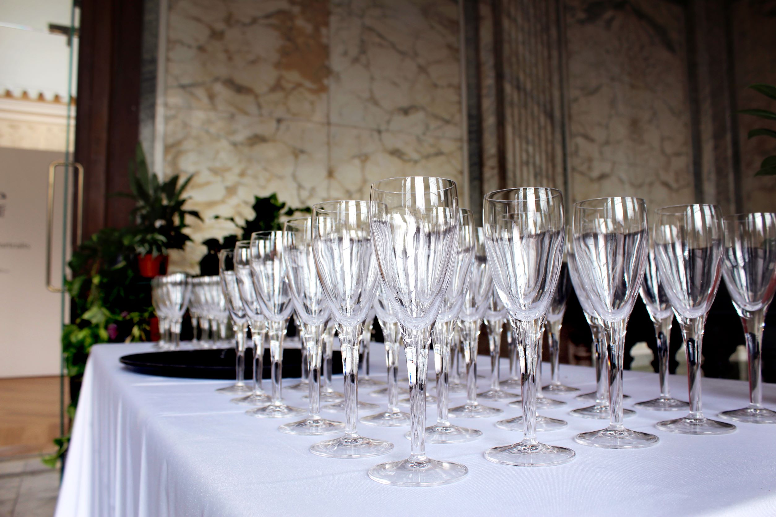 Champagne glasses displayed on a table at the RWA 