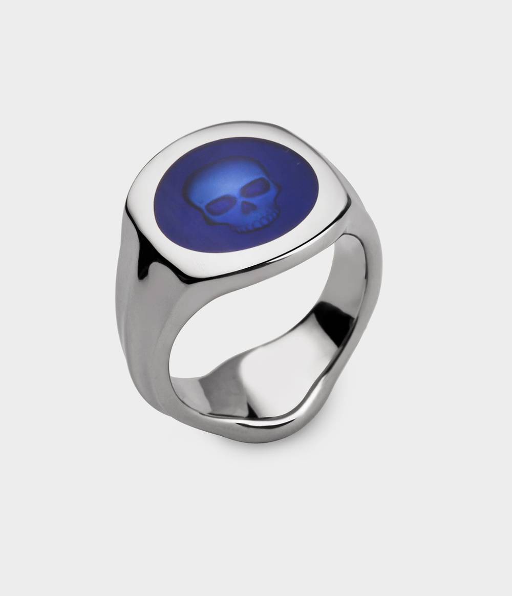 Ghost Skull Enamelled Signet Ring