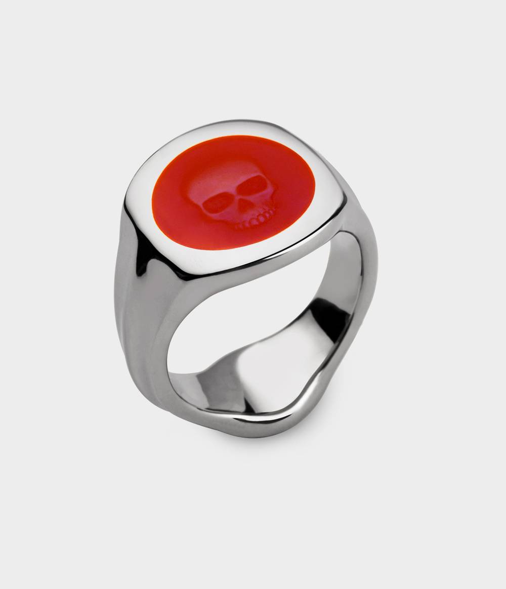 Ghost Skull Enamelled Signet Ring