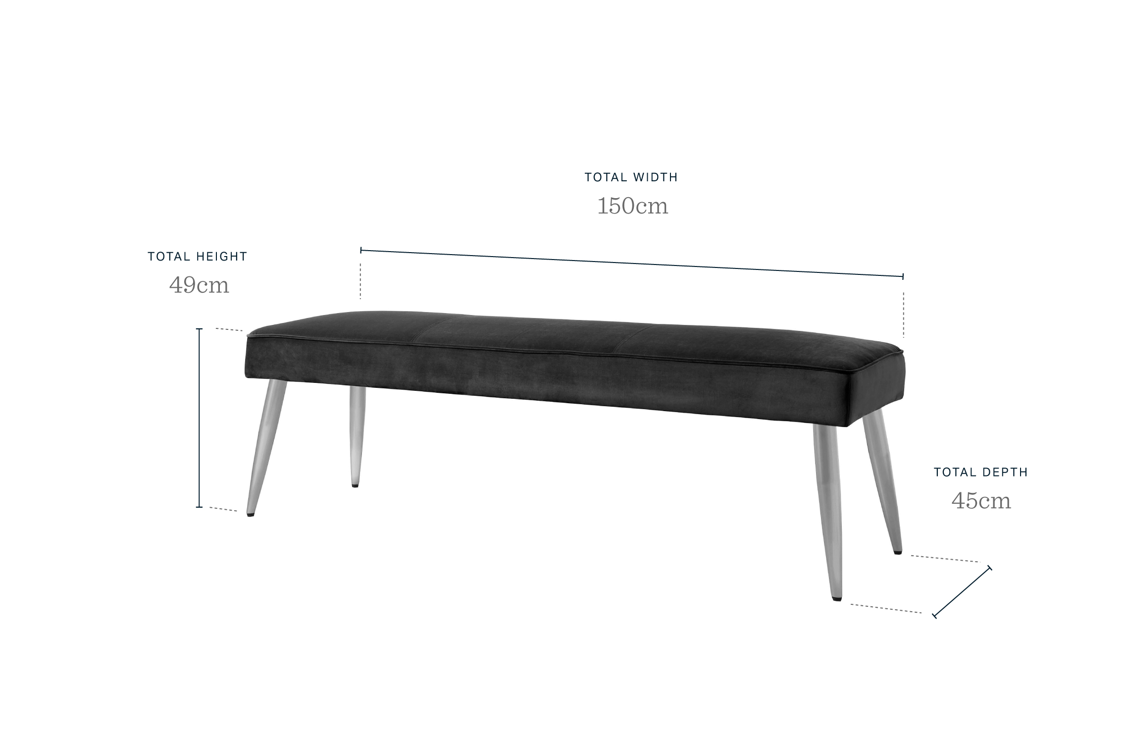 Mellow 3 Seater Grey Velvet Dining Bench Without Backrest