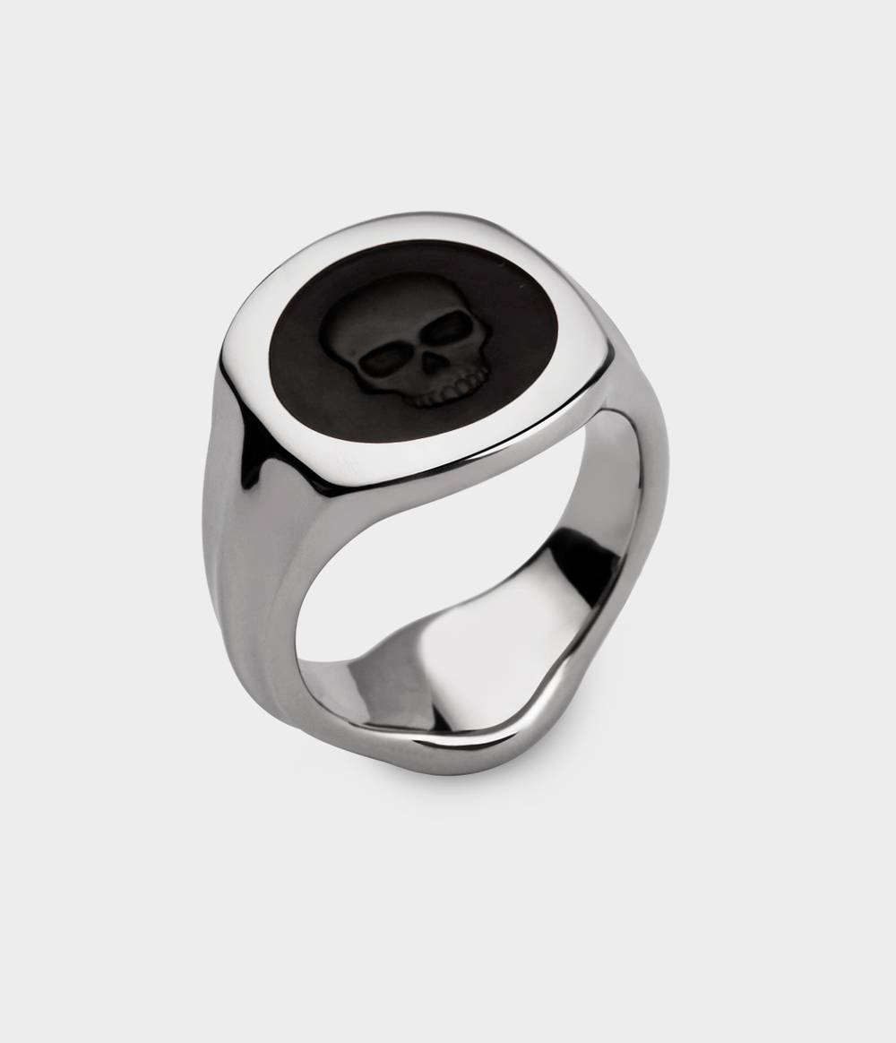 Ghost Skull Enamelled Signet Ring