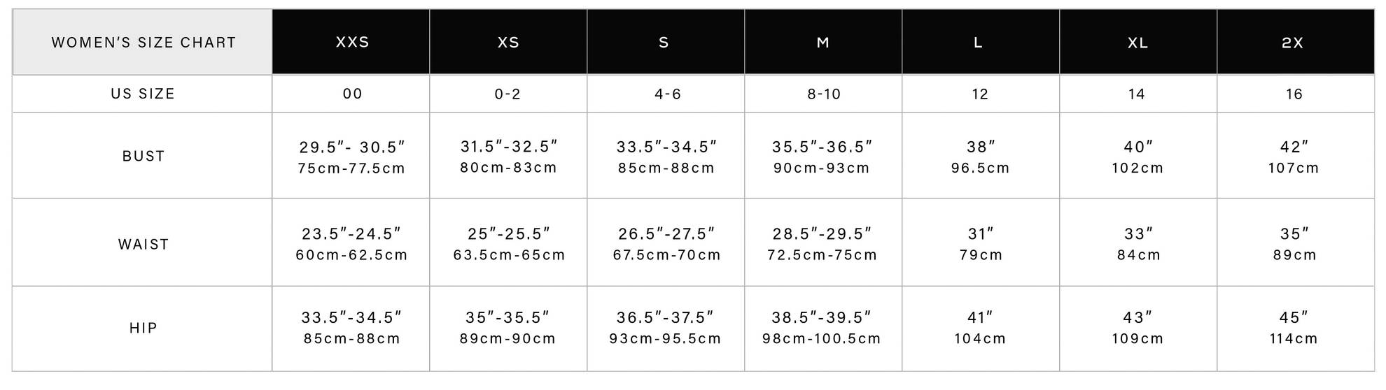 Size Guide Men & Women's Clothing Size Guide Rails UK