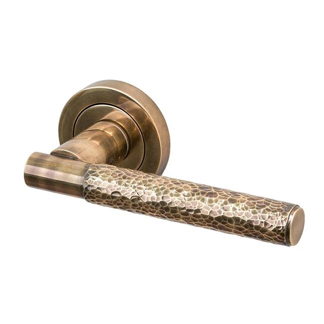 Polished Bronze Hammered Lever On Rose Door Handle