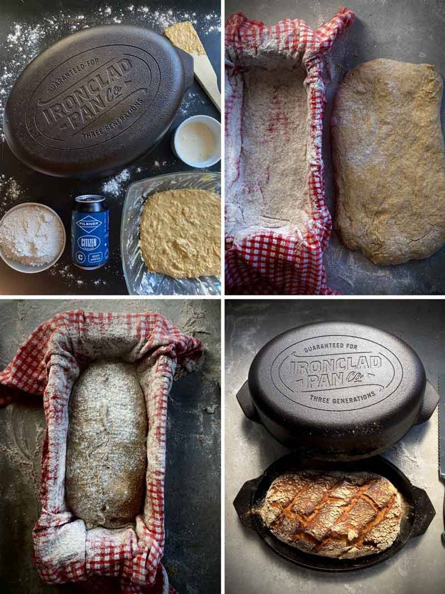 Ironclad Dutch Oven baked sourdough bread, from ingredients through to dough preparation through to baking the bread in the Dutch Oven.