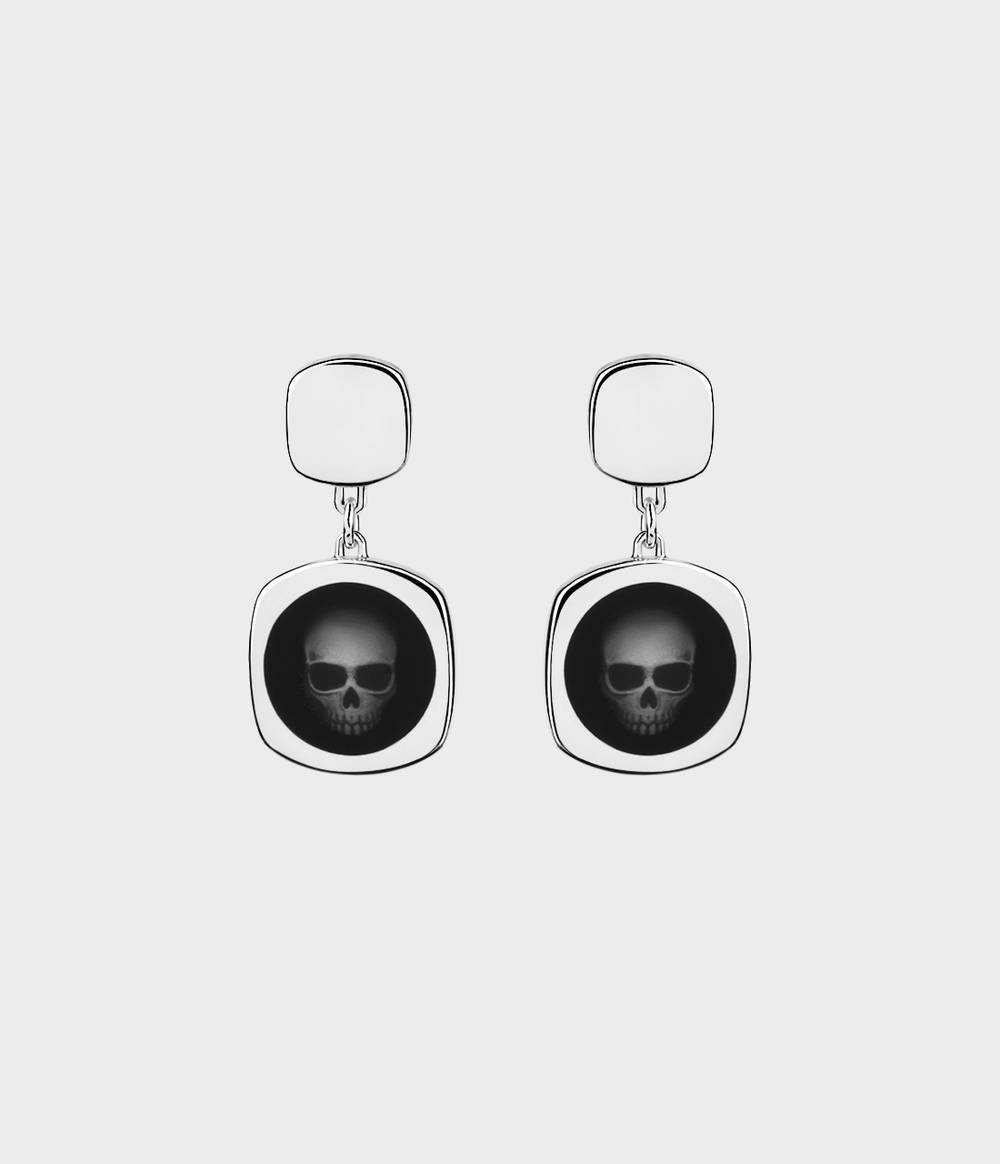 Ghost Skull Enamelled Signet Earrings