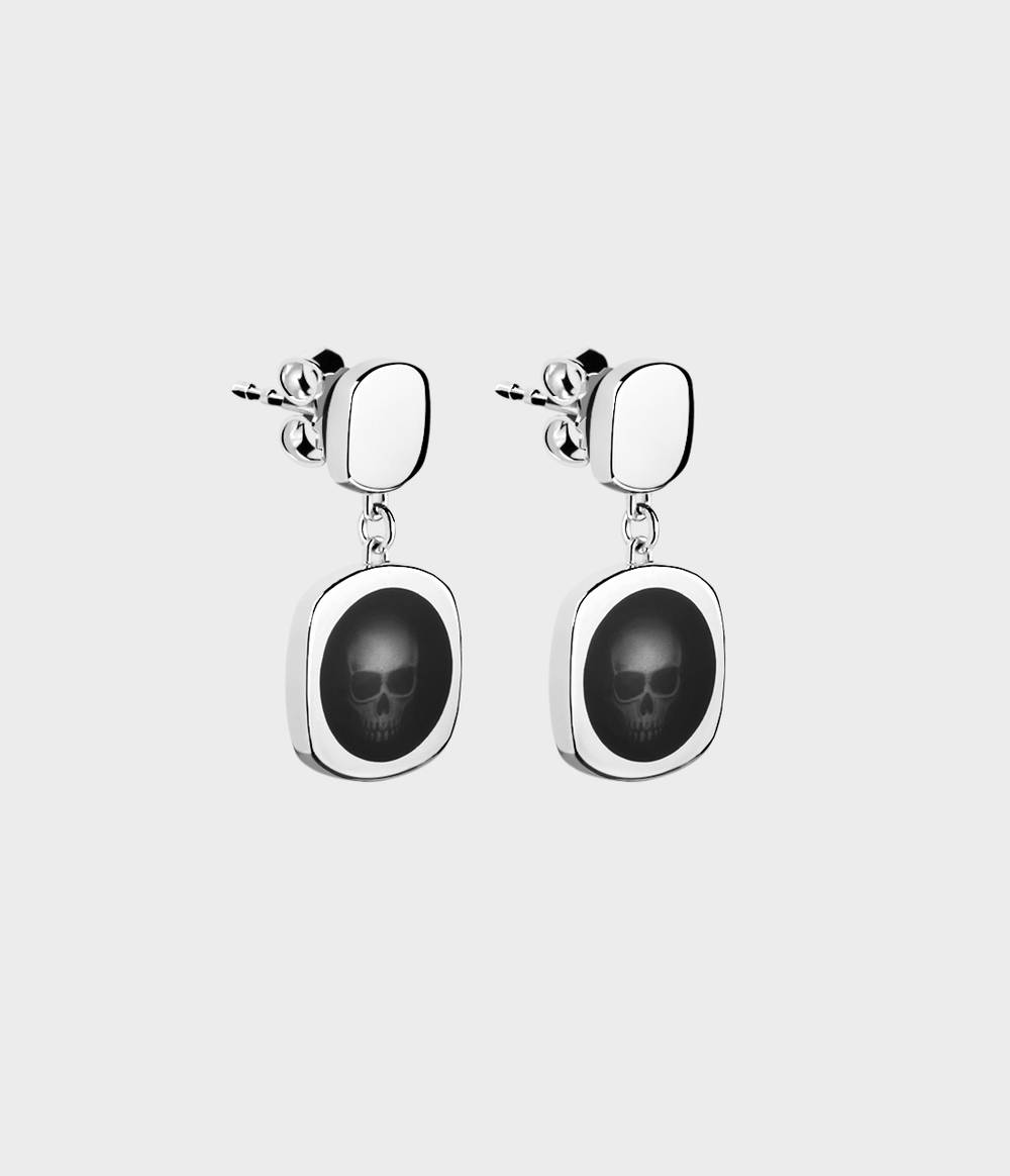 Ghost Skull Enamelled Signet Earrings