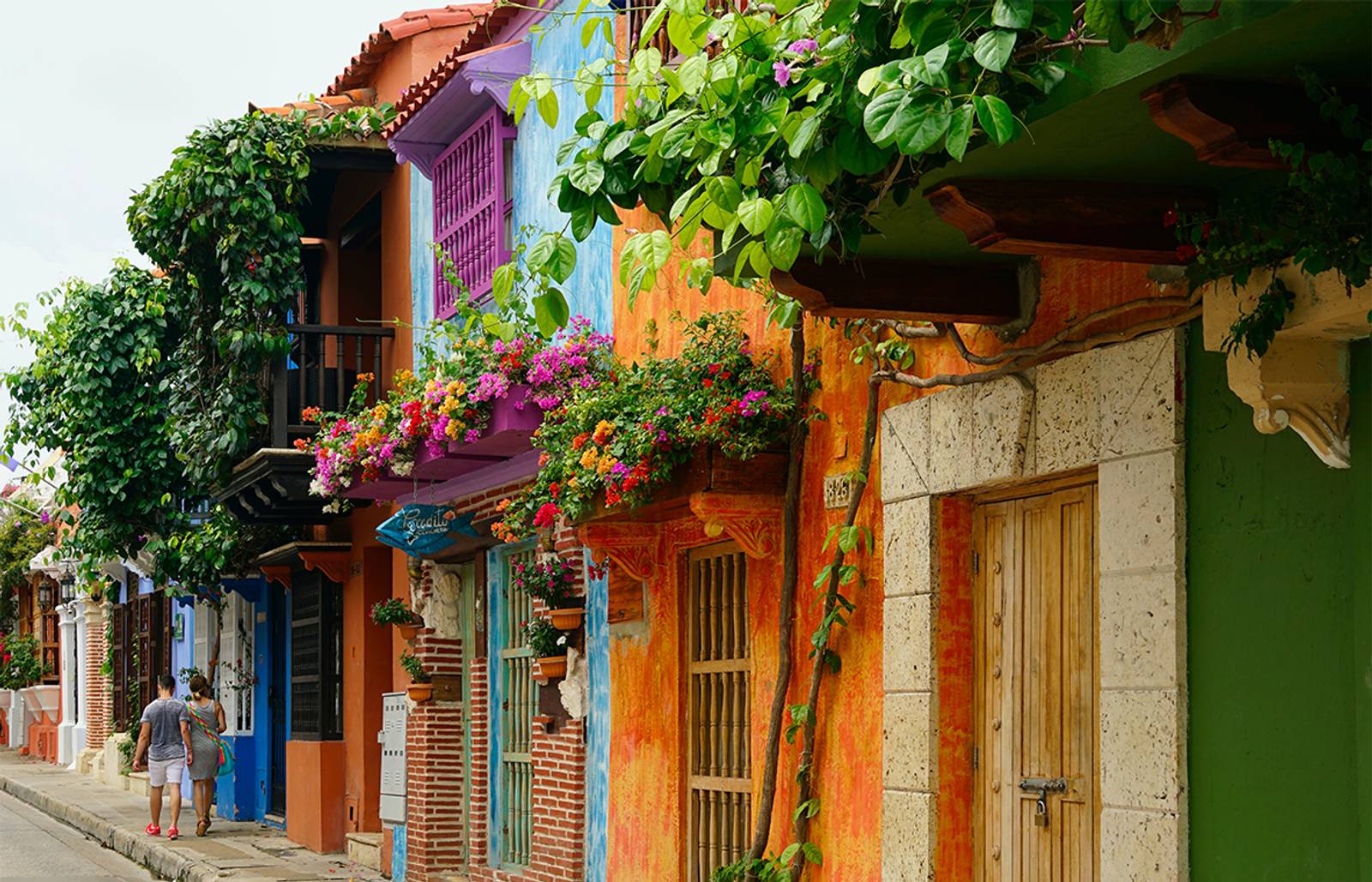 A bright street with colorful doors/Photography: Ricardo Gomez Angel/The colors of Cartagena, Colombia inspired Disney's new animated film, Encanto.