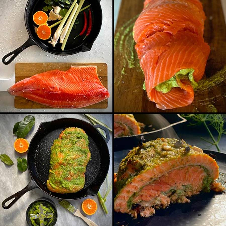 Salmon roulade ingredients and cooking steps - grid