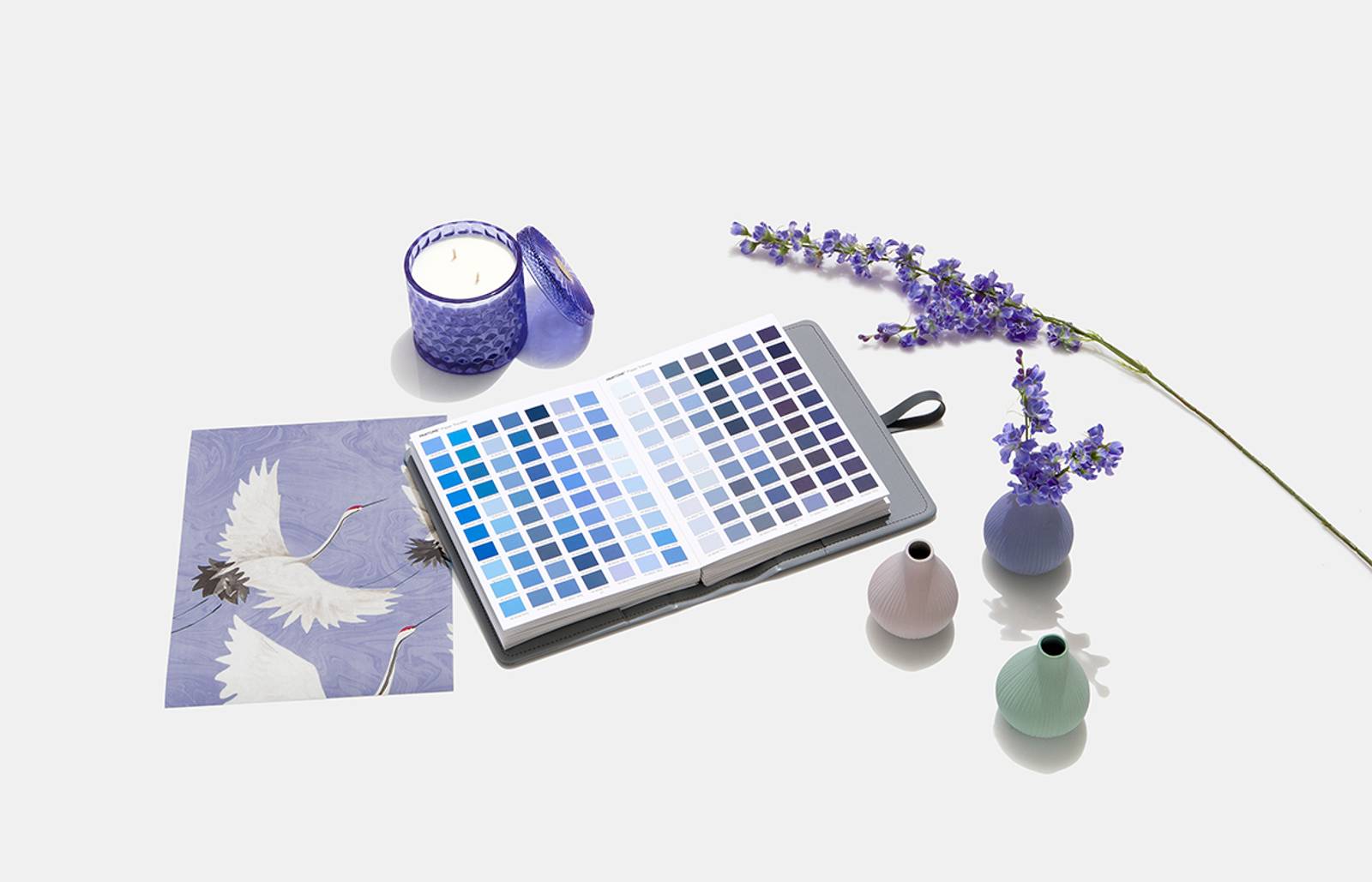 Periwinkle blue moodboard/Credit: Pantone/Pantone says Very Peri 'injects a sense of playful freshness into home interiors, enlivening a space through unusual color combinations.'
