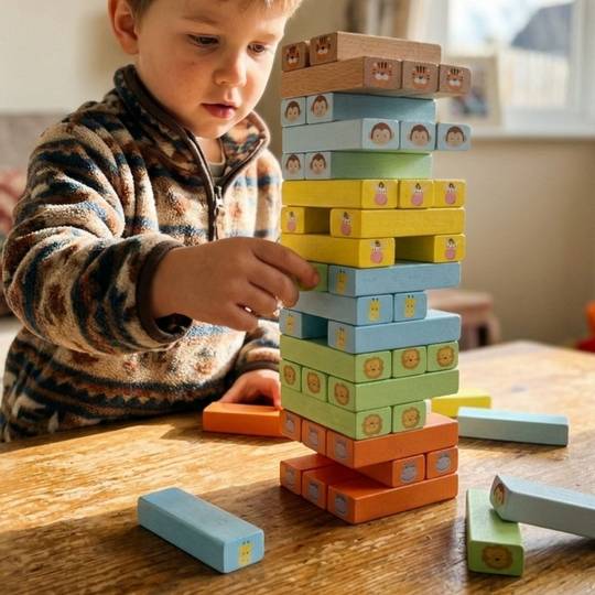Tumble Tower Game - Wooden Animal Blocks & Dice