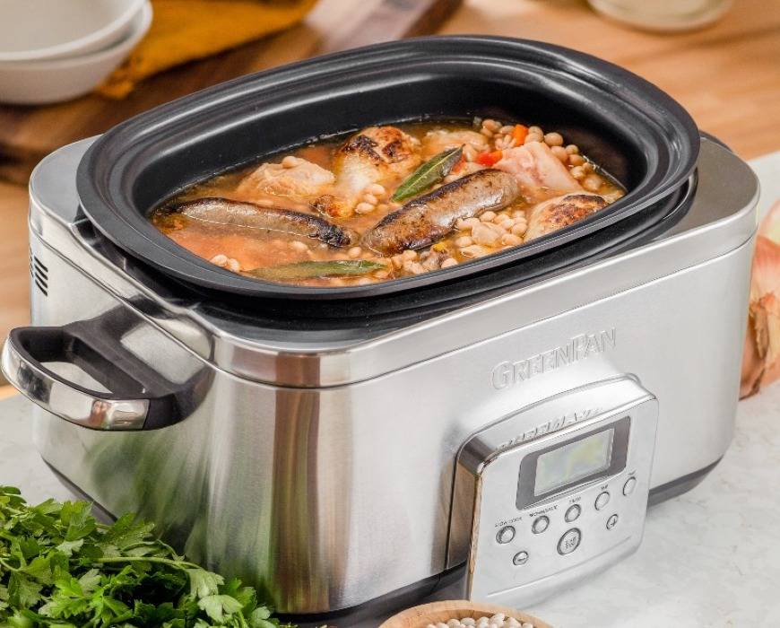 GreenPan™ Premiere Stainless-Steel Slow Cooker + The Slow Way To Big Flavor  Cookbook