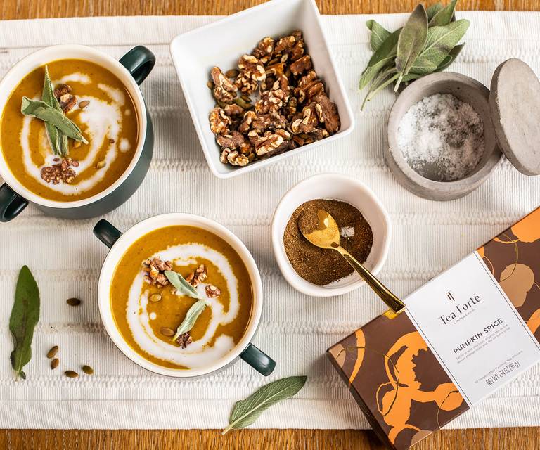 Turmeric Pumpkin Spice Soup, tea & spices from above