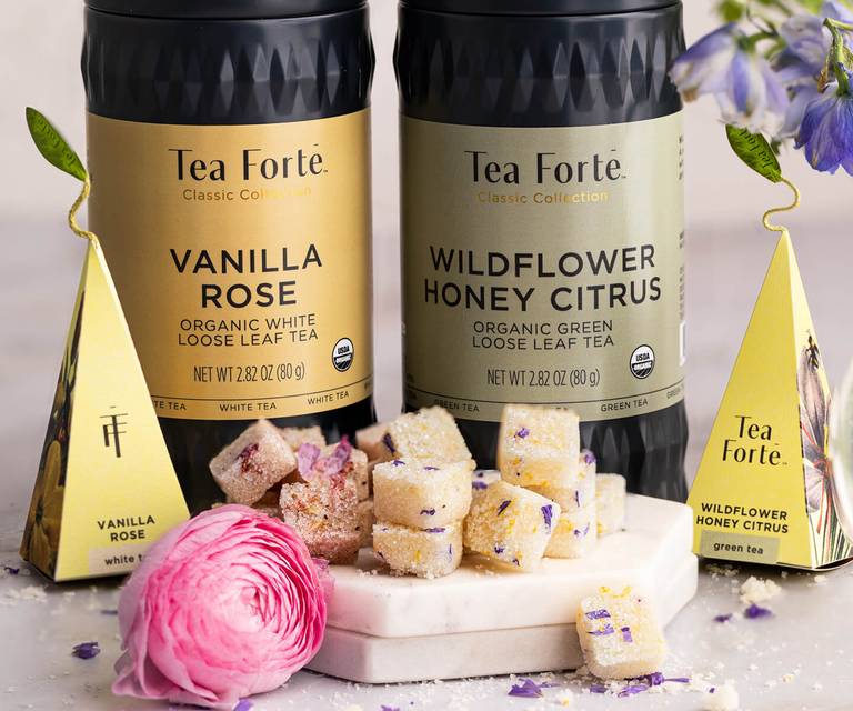 Tea Infused Sugar Cubes with loose tea canisters
