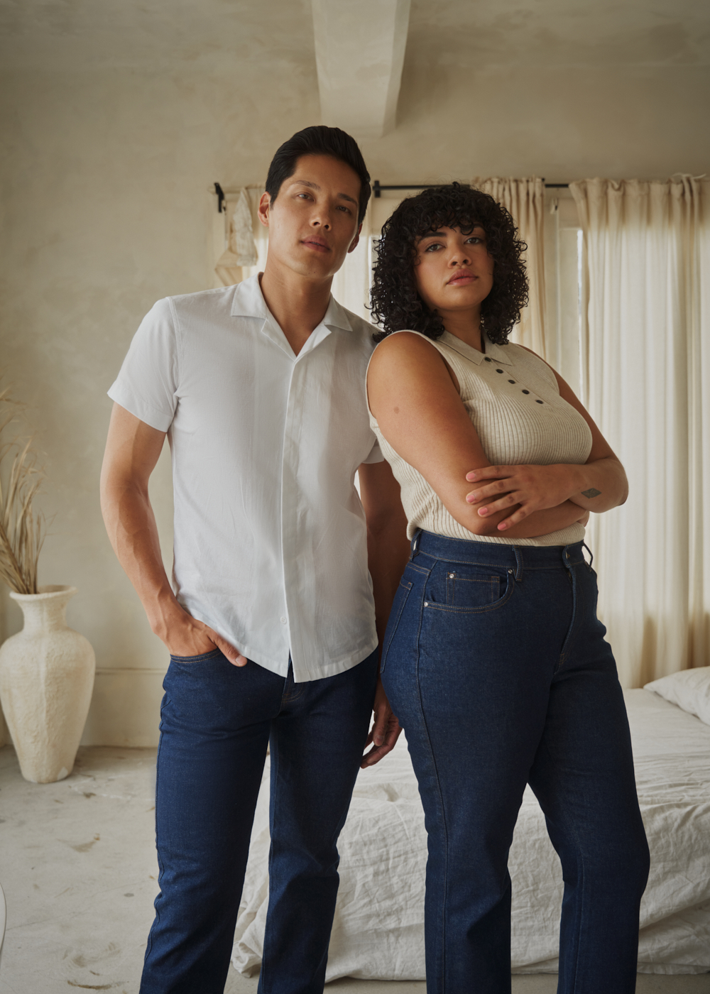 https://senestudio.com/products/mens-true-jeans?variant=42025670869189;True Jeans in Deep Indigo,https://senestudio.com/products/linen-cotton-camp-shirt?variant=42168392941765;Linen Cotton Camp Shirt in White,https://senestudio.com/collections/sizeless-bootcut-jeans/products/womens-true-bootcut-jeans?variant=42025672638661;True Bootcut Jeans in Deep Indigo