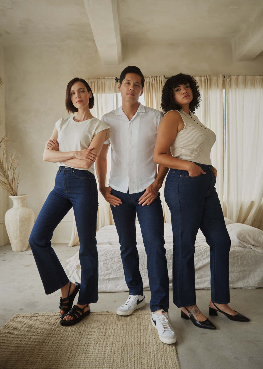 https://senestudio.com/products/mens-true-jeans?variant=42025670869189;True Jeans in Deep Indigo,https://senestudio.com/products/linen-cotton-camp-shirt?variant=42168392941765;Linen Cotton Camp Shirt in White,https://senestudio.com/collections/sizeless-bootcut-jeans/products/womens-true-bootcut-jeans?variant=42025672638661;True Bootcut Jeans in Deep Indigo